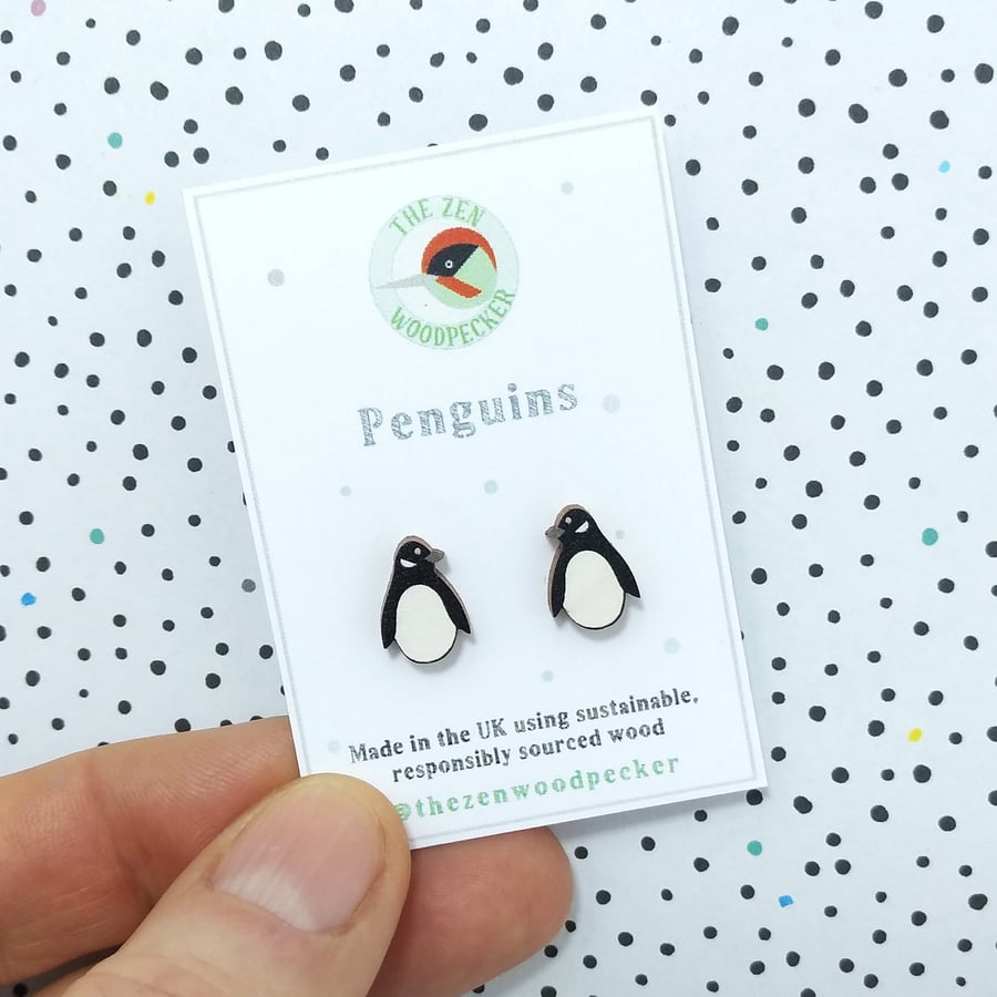 Penguin Earrings, Penguin Studs, Silver Plated or Sterling Silver Backs