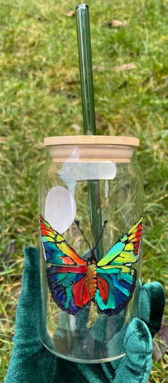 a glass with a bamboo lid, original gift