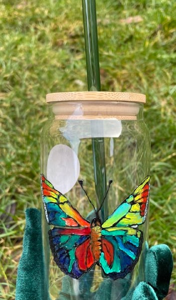 a glass with a bamboo lid, original gift