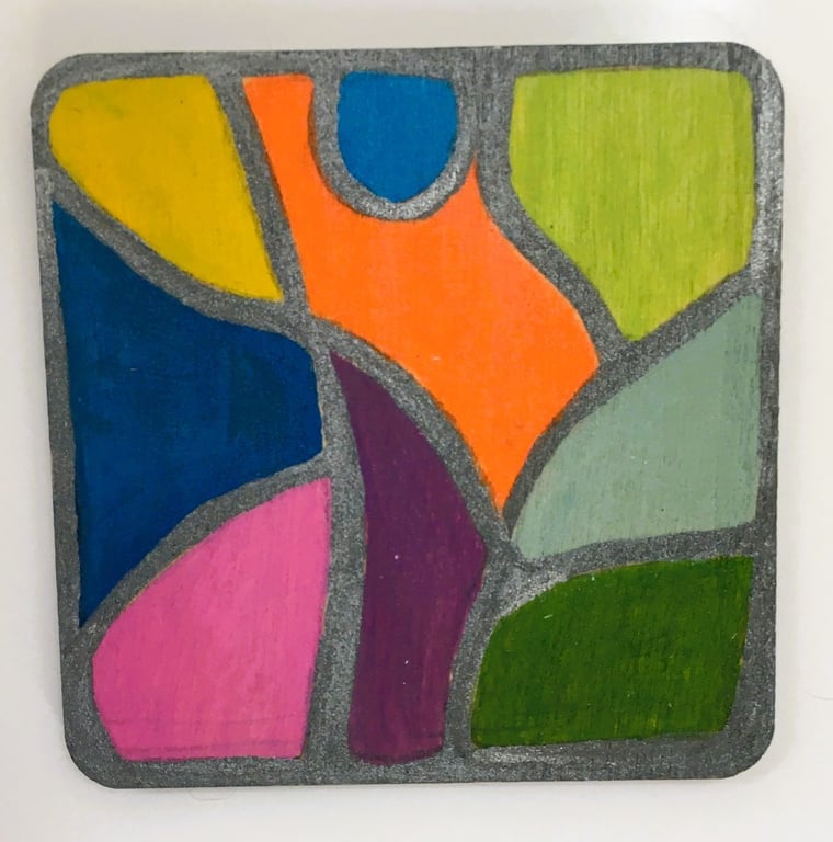 Stained glass effect. Hand painted wooden fridge magnets. 
