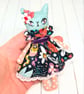 Pretty Floral Cat Art Doll Blue - Image 8