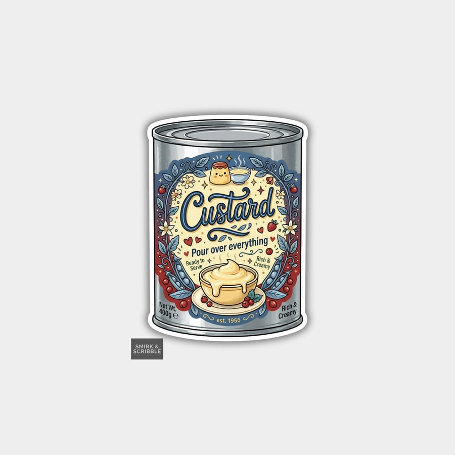 Image of Grocery Food Tin Vinyl Sticker For Adults - Custard