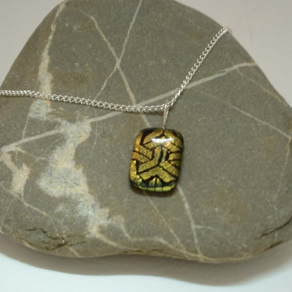 Handmade kiln formed etched dichroic pendant - gold