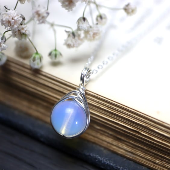 Opalite Necklace Wire Wrapped in Sterling Silver