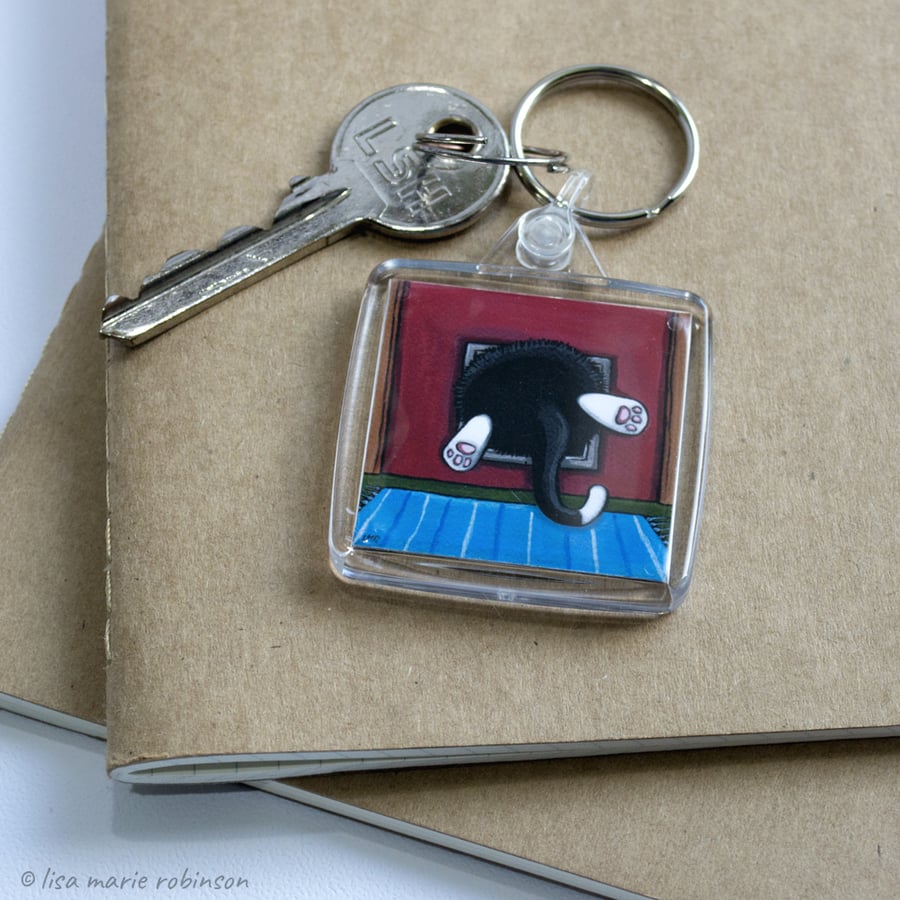 Cat Stuck in a Cat Flap Keyring