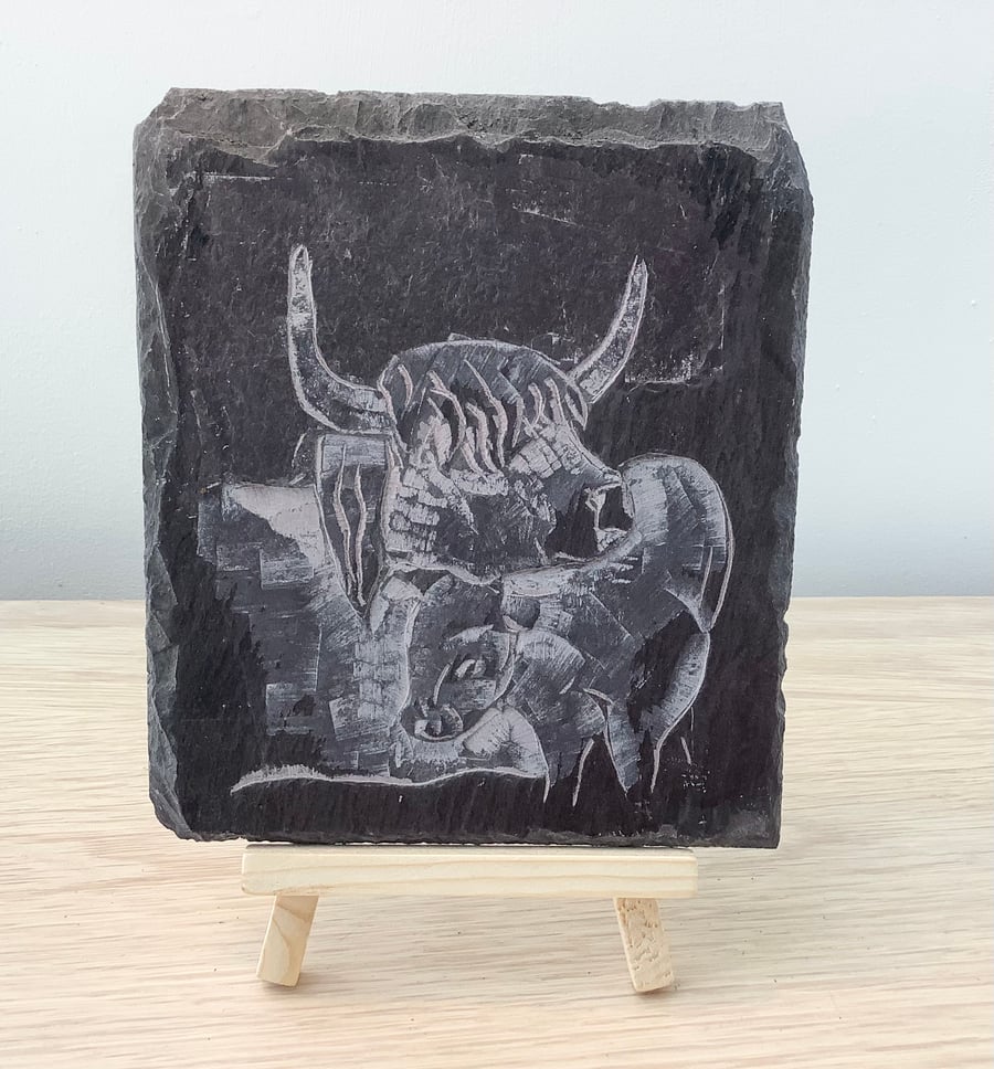 Cow and Calf - original art hand carved on recycled slate