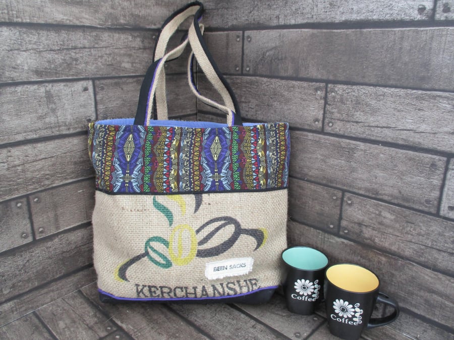 Upcycled Coffee Sack Tote Bag Handmade Sustainable Shopper