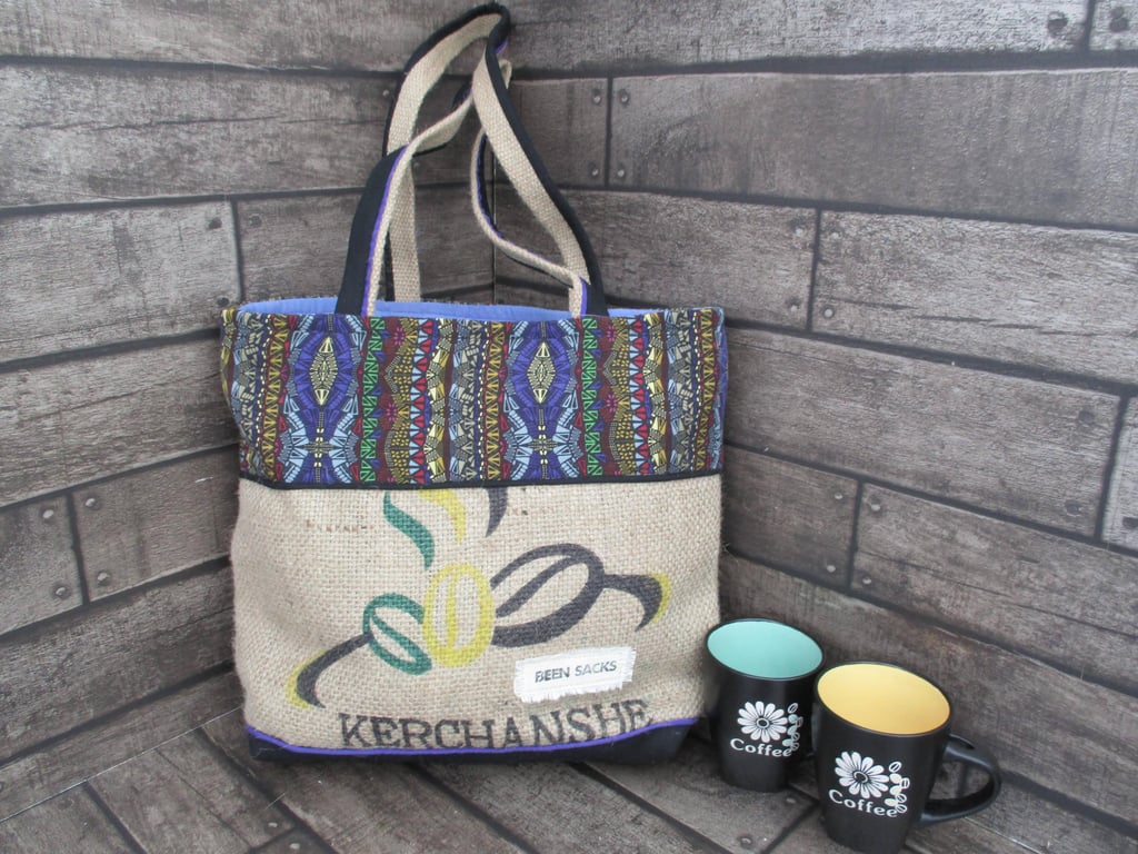 Upcycled Coffee Sack Tote Bag Handmade Sustainable Shopper