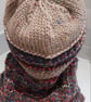 Handknit chunky wool hat and cowl set blue rust - Image 4