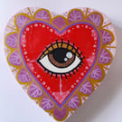 Sacred Heart of Sight - Hand-Painted Folk Talisman on Reclaimed Wood - Small 