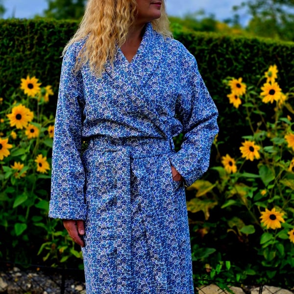 Handmade Liberty of London Lantana Dressing Gown, Cosy Winter Robe Palace Garden