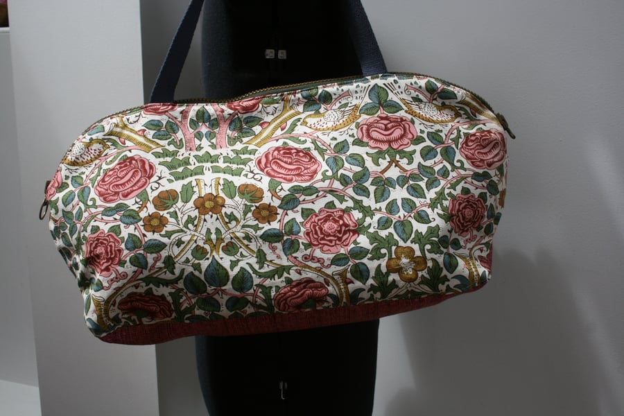 Overnight bag - upcycled and vintage, birds roses floral holdall, tote, handbag
