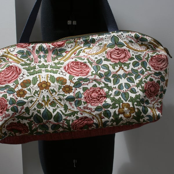 Overnight bag - upcycled and vintage, birds roses floral holdall, tote, handbag