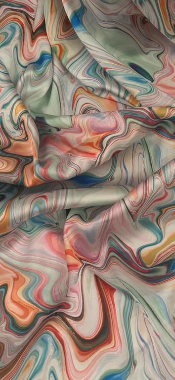 Mint Multicoloured Waves Print Charmeuse Satin Fabric 45'' PRICE PER METER