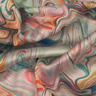Lime Green Multicoloured Waves Print Charmeuse Satin Fabric 45'' PRICE PER METER