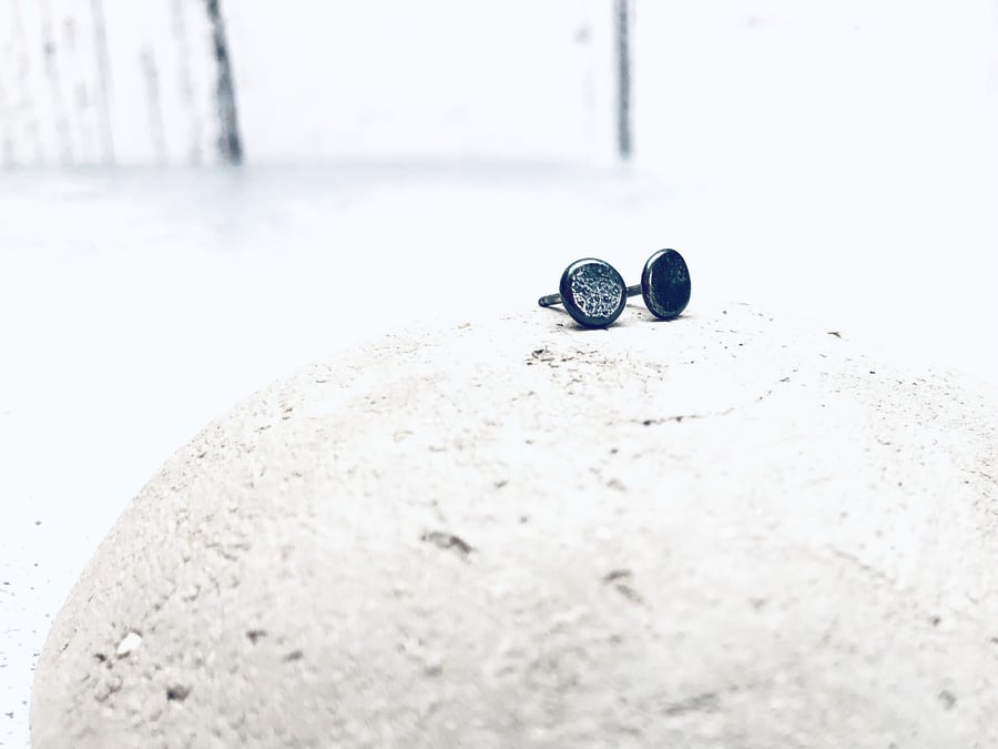 Molten - recycled Silver studs - teeny - handmade - oxidised studs
