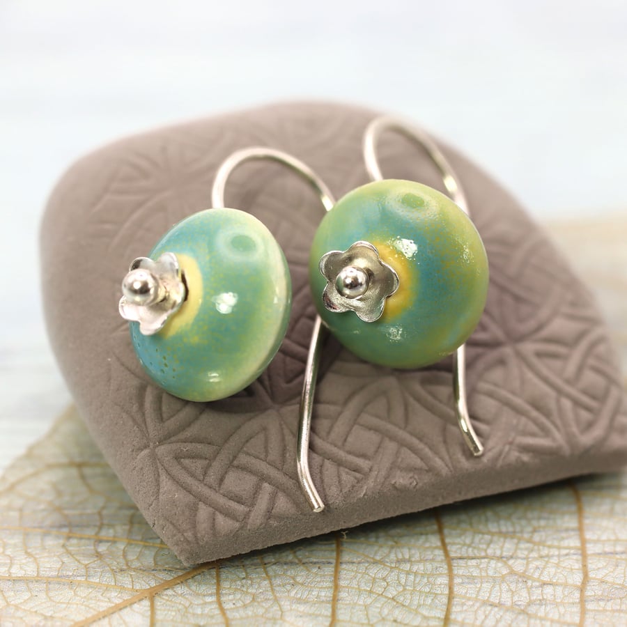 Silver and Ceramic Simple Hook Earrings