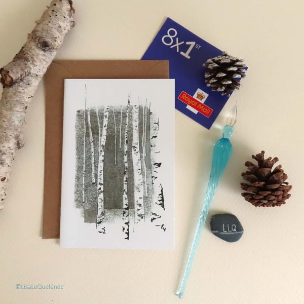 Birch tree bark artist greeting card notelet  plastic free cellophane free