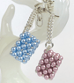 Pink Rectangle Crystal Pearl Handbag Charm, with a Chainmaille Chain and Keyring - Image 7