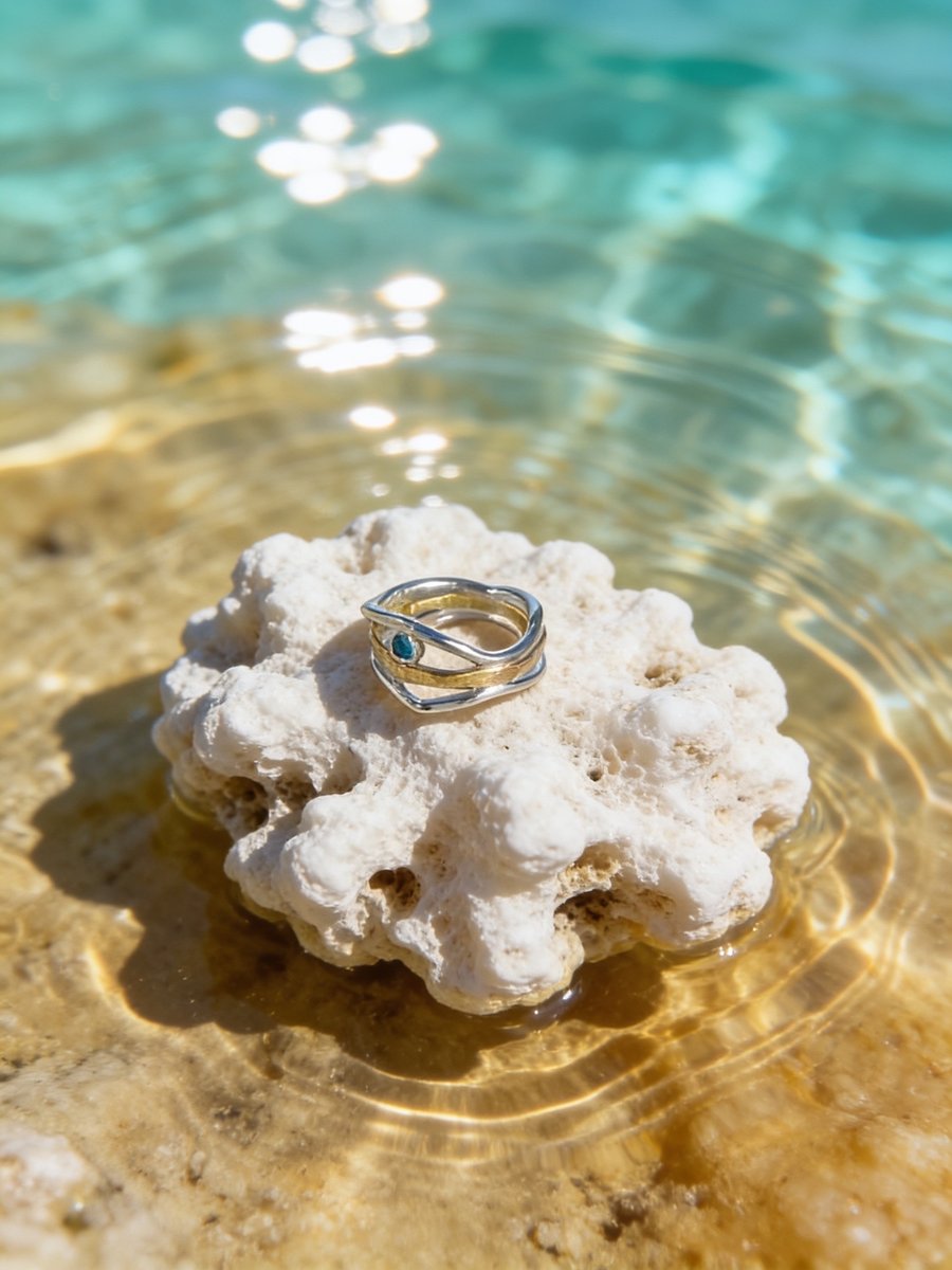 Silver And Gold Topaz Wave Ring