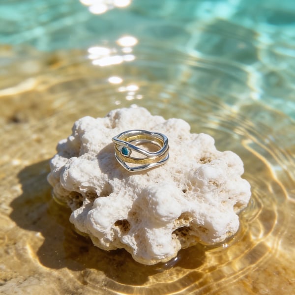 Silver And Gold Topaz Wave Ring