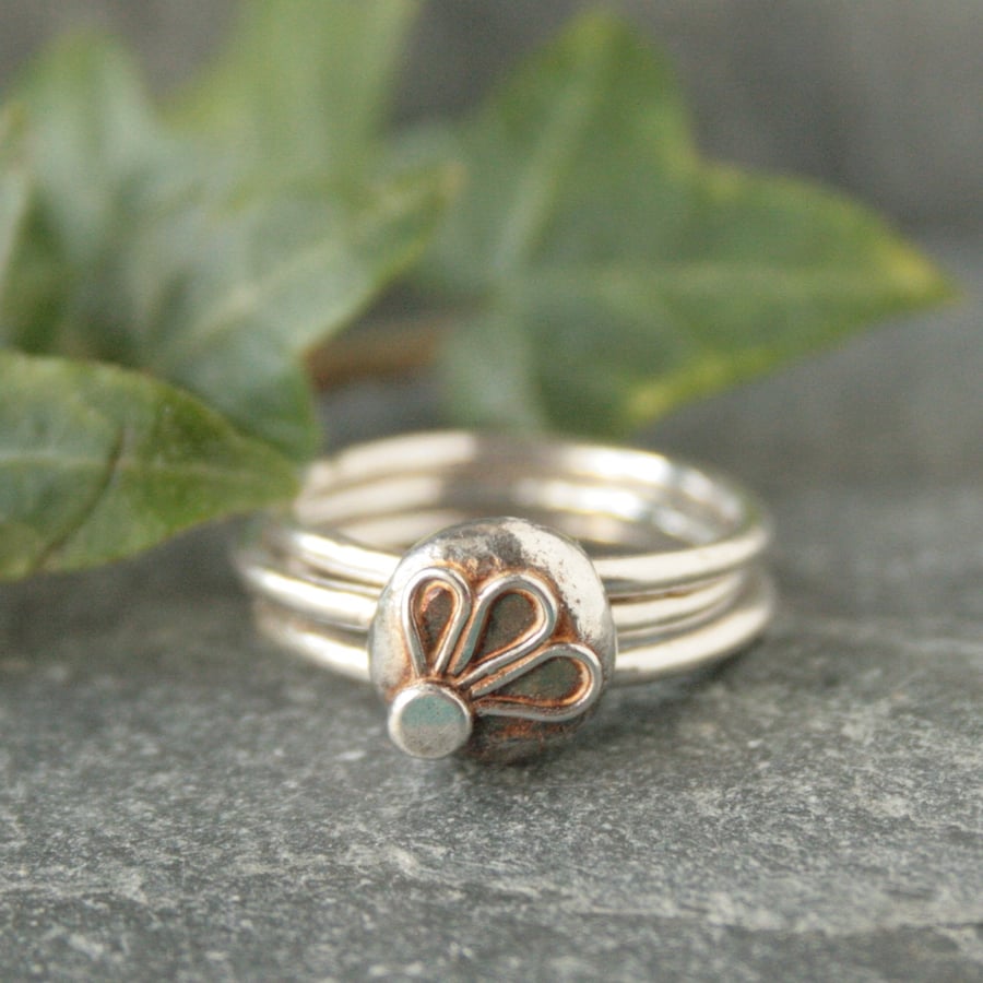 Sterling silver nugget stacking rings, pebble ring