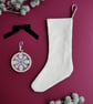 Medium Christmas Stocking with Horizontal Dash Pattern in Ivory. - Image 1