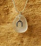 Little white beach glass pendant with horseshoe charm - Image 4