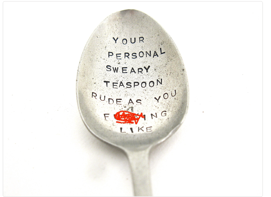 Personalised Rude Tea Spoon, Handstamped Sweary Adult Vintage Teaspoon