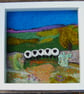 Sheep by a dry stonewall wool painting.  Needlefelt picture with hand embroidery - Image 1