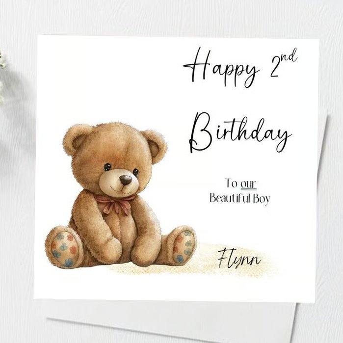 Personalised Girls or Boys Birthday Teddy Bear Card Handmade First Birthday Card