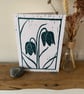 original lino print card of snakes head fritillary flowers