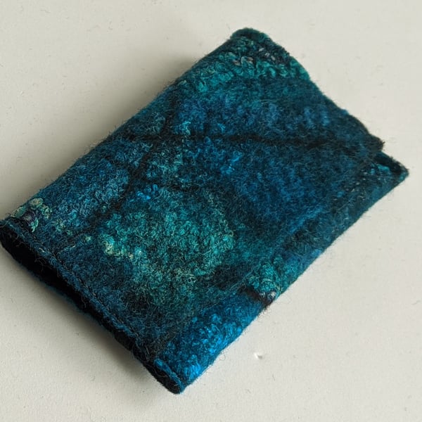 Credit card wallet: felted wool - teal and turquoise (single)