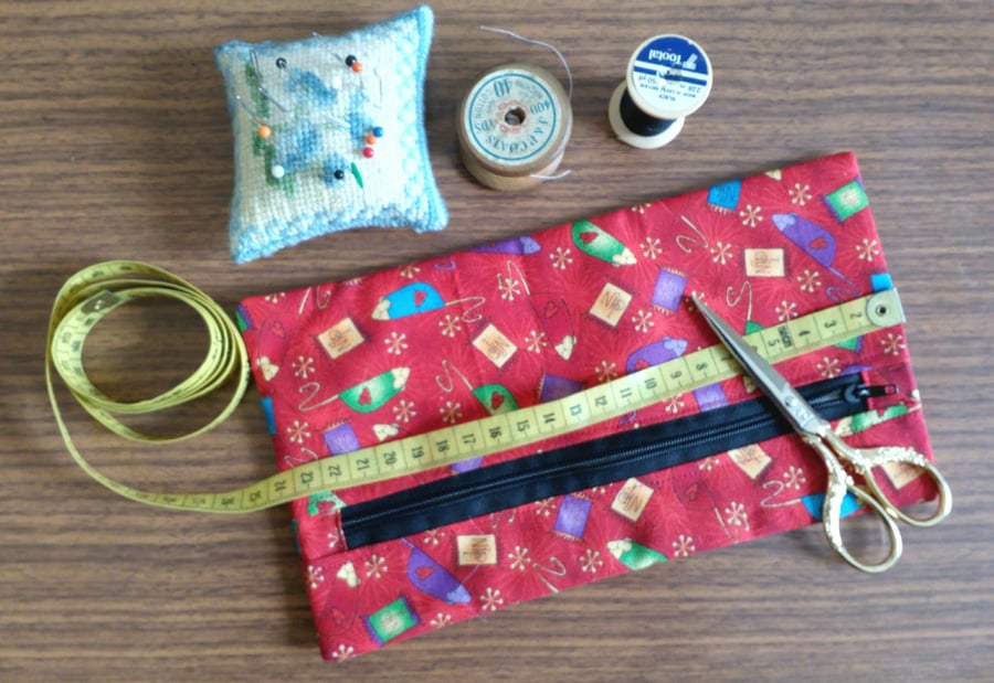 Hobby bag, Sewing accessories bag, zipper pouch, lined cotton bag, pencil case 