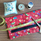 Hobby bag, Sewing accessories bag, zipper pouch, lined cotton bag, pencil case 