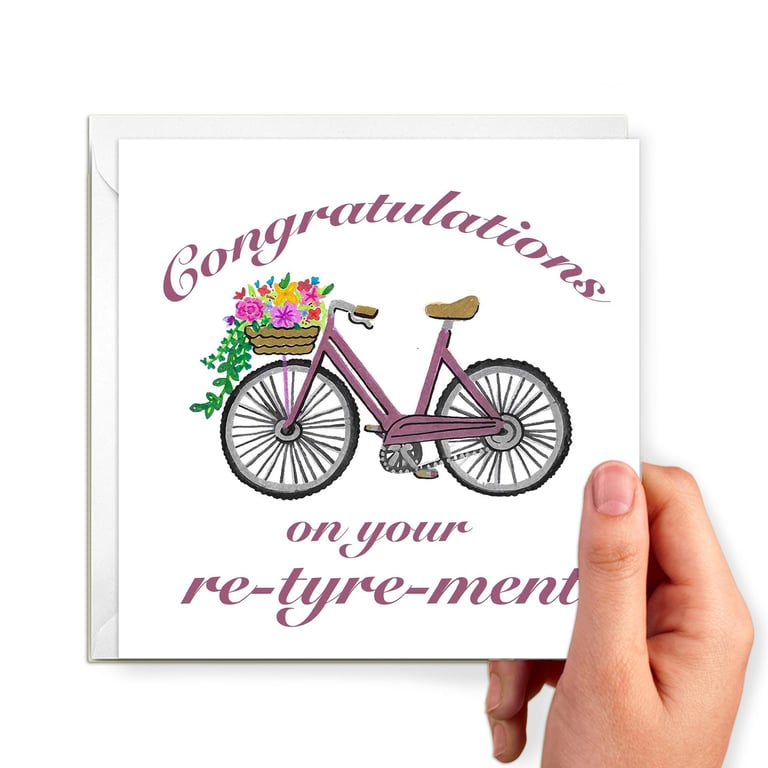 Retirement Card with a bicycle with flowers illustration