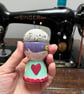 Pin cushion - cute girl egg cup - embroidered with bee and flowers - Image 2