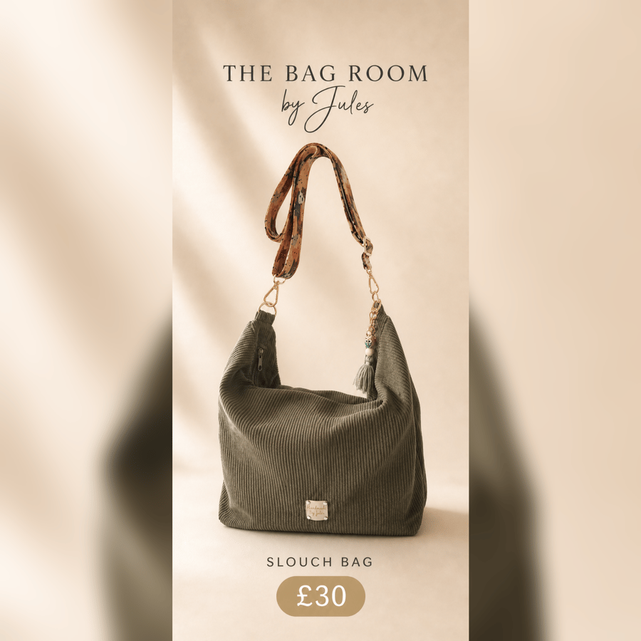Olive Corduroy Slouch Bag