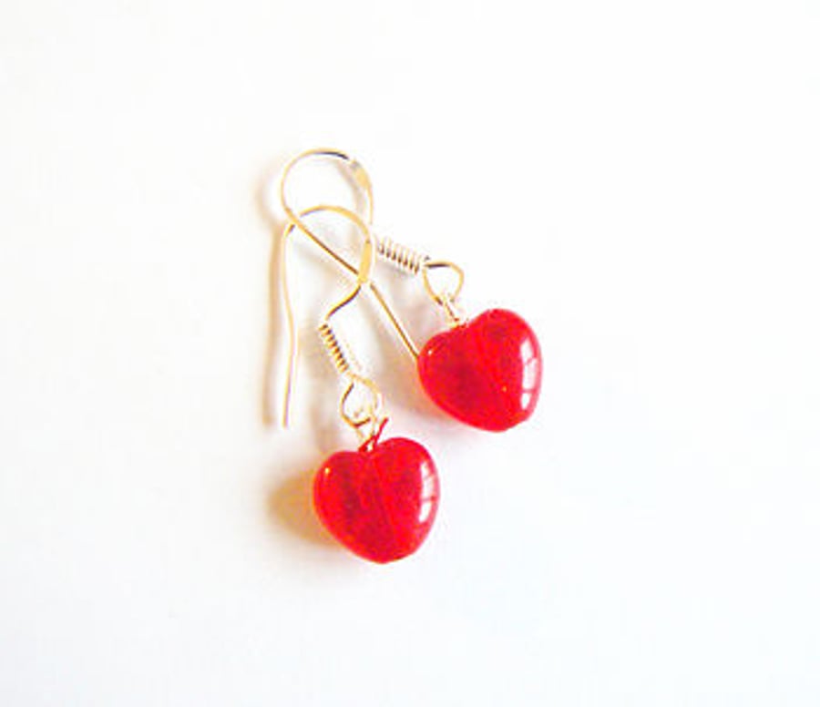  Mini Red Glass Heart Drop Earrings