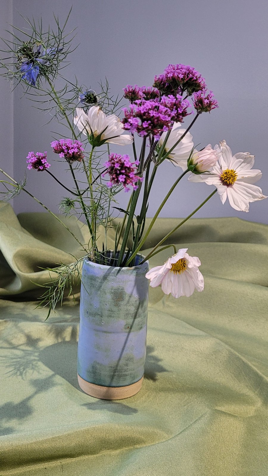 Sky blue and green cylinder vase handmade pottery