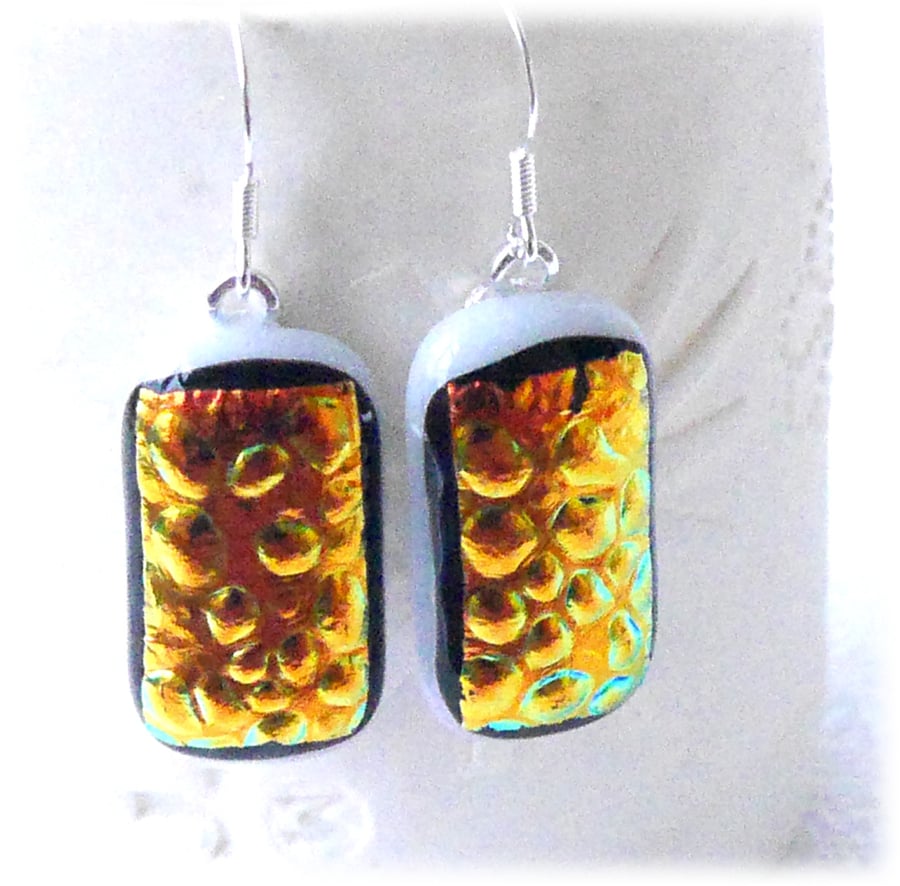 Handmade Fused Dichroic Glass Earrings 256 Gold Paprika