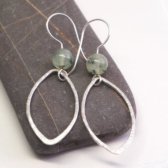 Recycled silver leaf earring, hammered silver