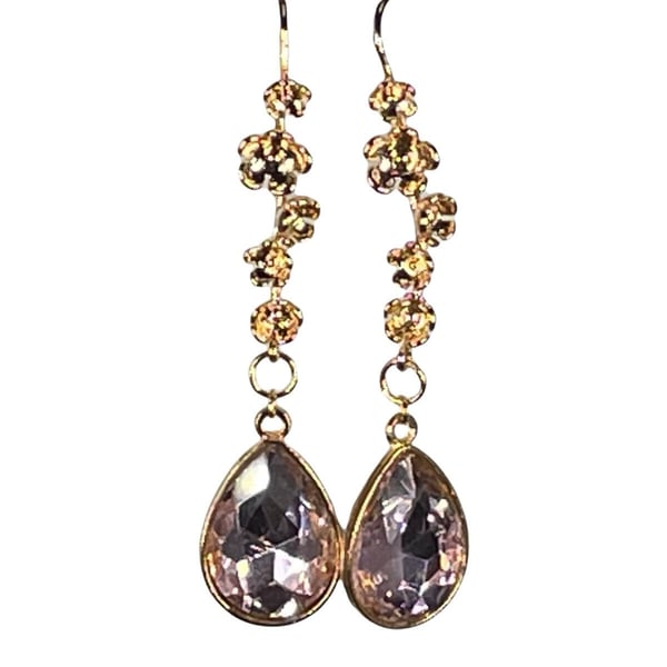CRYSTAL BLOSSOM EARRINGS champagne gold pink crystal stone drop earrings Japanes