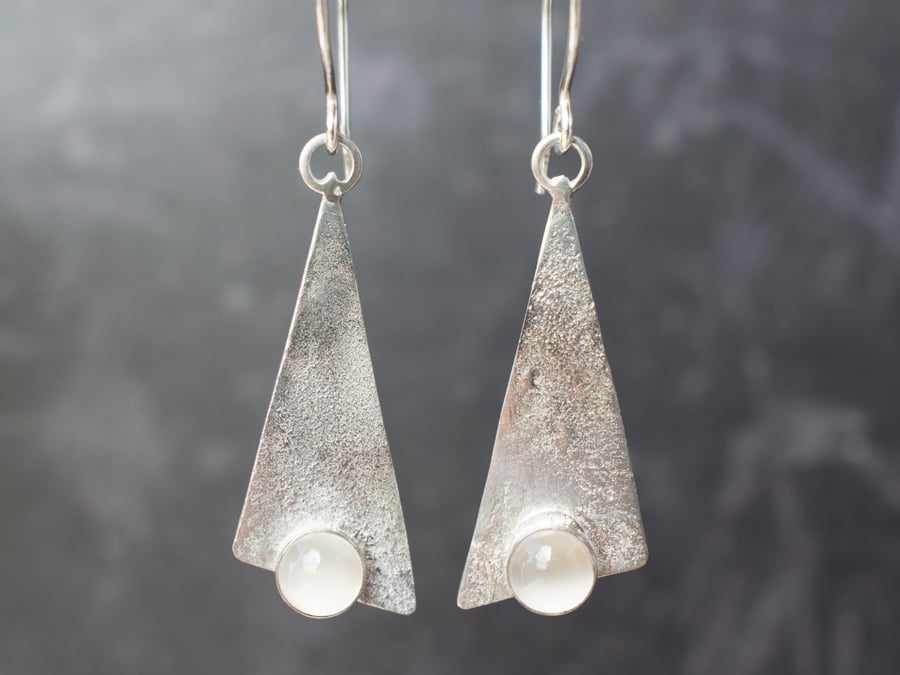 Sterling Silver Triangle Earrings with Moonstone