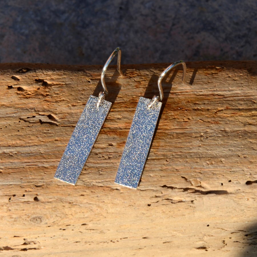 Sterling silver textured sparkly rectangular earrings