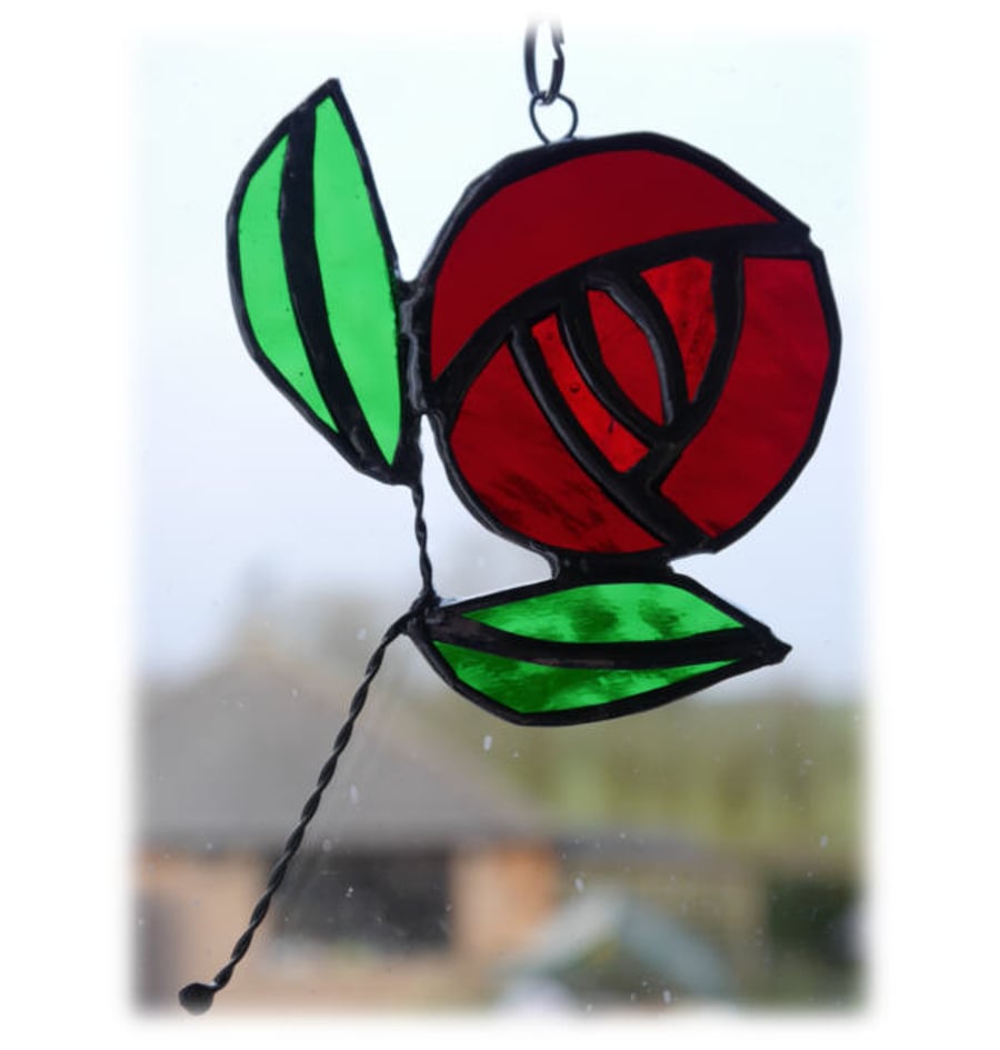 Mackintosh Rose Suncatcher Stained Glass Red