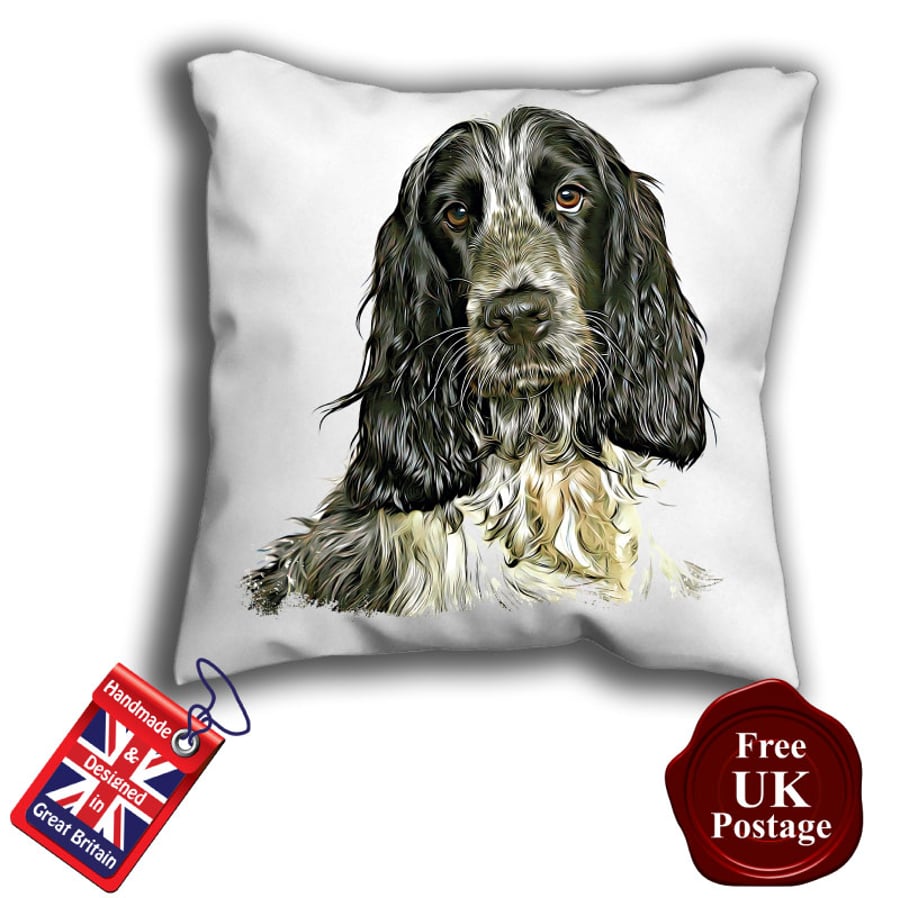 Spaniel Cover, Black and White Spaniel, Spaniel Cushion Cover