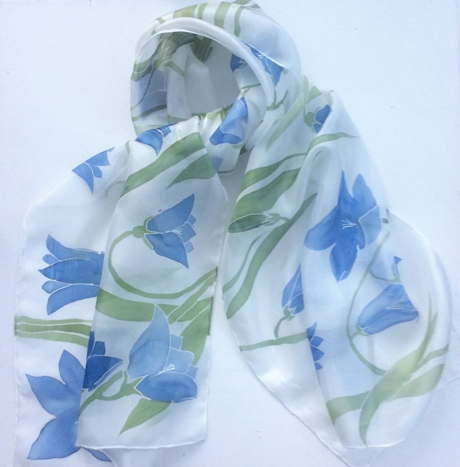 Blue Harebells hand painted silk scarf