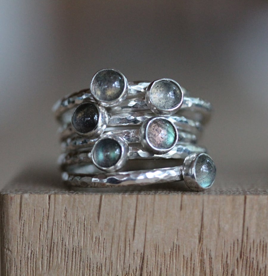 Silver Labradorite Ring - Labradorite Stacking Ring - Silver Stacking Ring