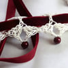 Blood red and cream crocheted choker